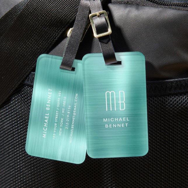 Étiquette À Bagage Monogramme Vert Élégant (Elegant Green Monogram Luggage Tag)