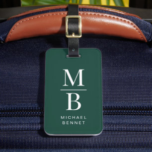 Étiquette À Bagage Monogramme Vert Élégant