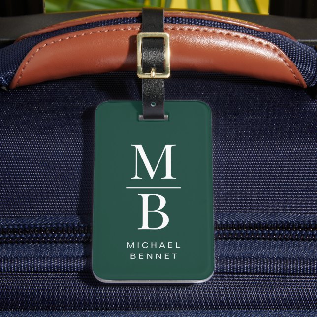 Étiquette À Bagage Monogramme Vert Élégant (Insitu Rectoal 2)