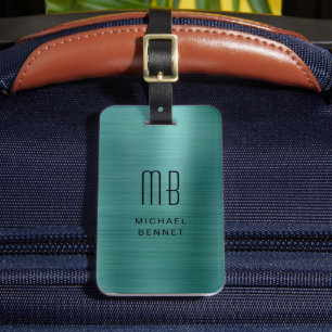 Étiquette À Bagage Monogramme vert émeraude moderne