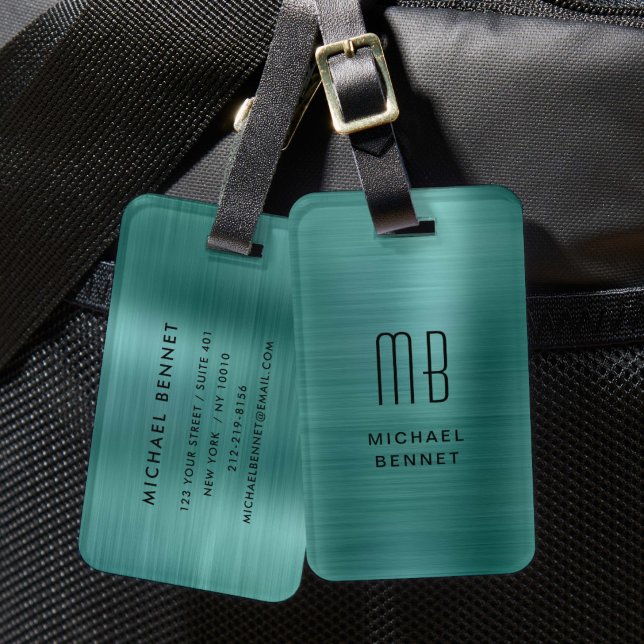 Étiquette À Bagage Monogramme Vert Émeraude Moderne (Modern Emerald Green Monogram Luggage Tag
)