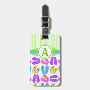 Étiquette À Bagage Monogramme vert Flip Flops et Surboard Beach
