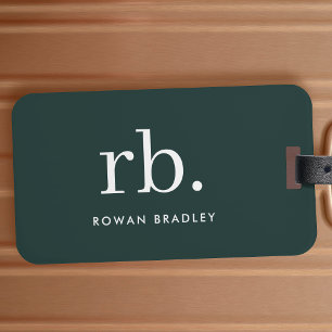 Étiquette À Bagage Monogramme vert foncé élégant minimaliste moderne