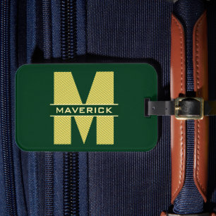 Étiquette À Bagage Monogramme vert foncé et jaune Nom Masculine moder