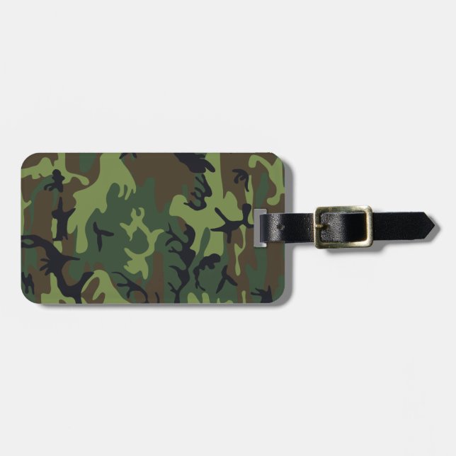 Étiquette À Bagage Monogramme Vert Marron Noir Camo Camouflage (Devant horizontal)