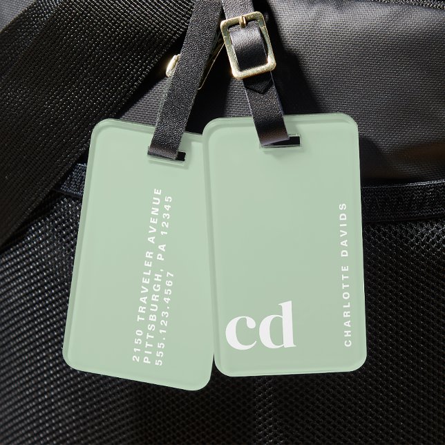 Étiquette À Bagage Monogramme vert mignon (Créateur téléchargé)