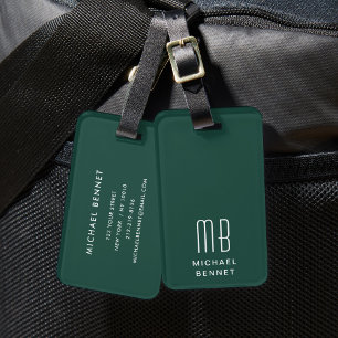Étiquette À Bagage Monogramme vert moderne