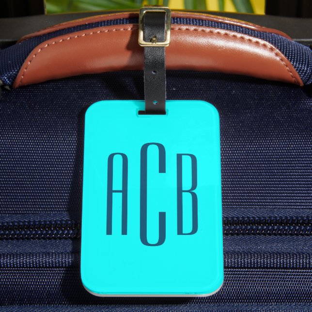 Étiquette À Bagage Monogramme vertical à 3 lettres de couleur bleu tu (Insitu Rectoal 2)