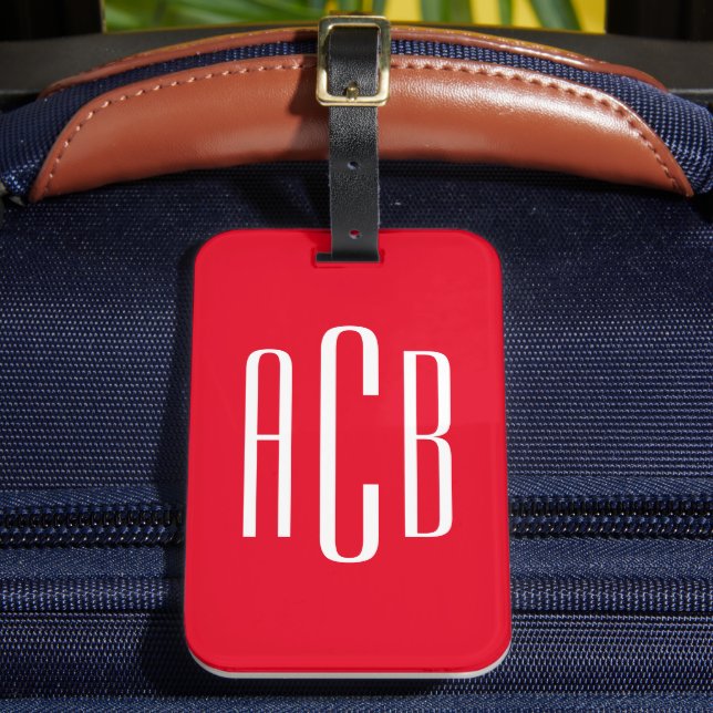 Étiquette À Bagage Monogramme vertical trois lettres rouge et blanc (Insitu Rectoal 2)