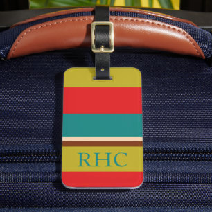 Étiquette À Bagage Monogramme vibrant de rayure de palette