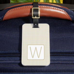 Étiquette À Bagage Monogramme Vichy Carreaux Beige et Blanc