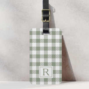 Étiquette À Bagage Monogramme Vichy Vert Sauge Maison de Campagne