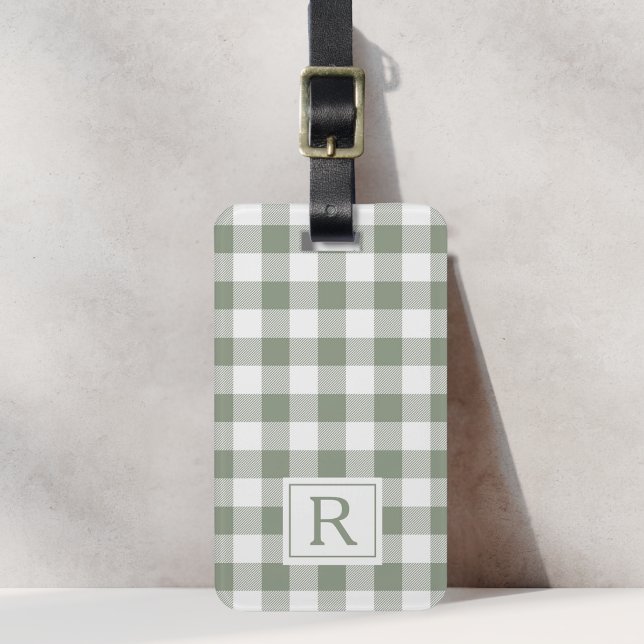 Étiquette À Bagage Monogramme Vichy Vert Sauge Maison de Campagne (Créateur téléchargé)