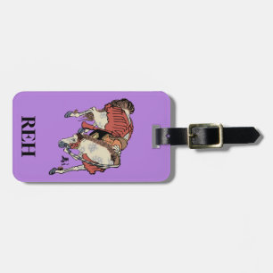 Étiquette À Bagage Monogramme Vintage Cheval Japonais sur Fond Violet