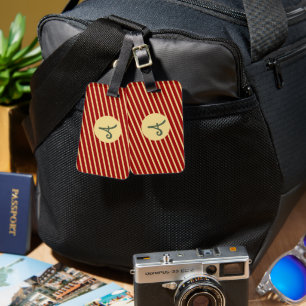 Étiquette À Bagage Monogramme Vintage Golden Stripes sur rouge