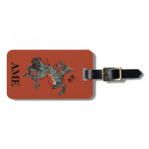 Monogramme Vintage Qilin chinois sur fond rouge ch