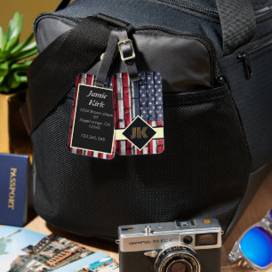 Étiquette À Bagage monogramme vintage US Flag personnalisation person