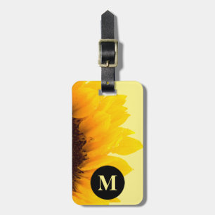 Étiquette À Bagage Monogramme Voyage Sunflower jaune sur Jaune