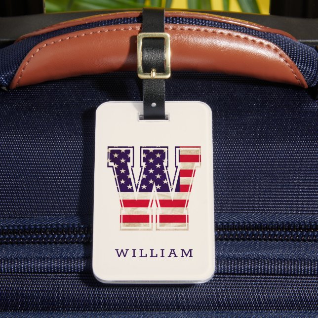Étiquette À Bagage Monogramme W drapeau USA moderne (Insitu Rectoal 2)