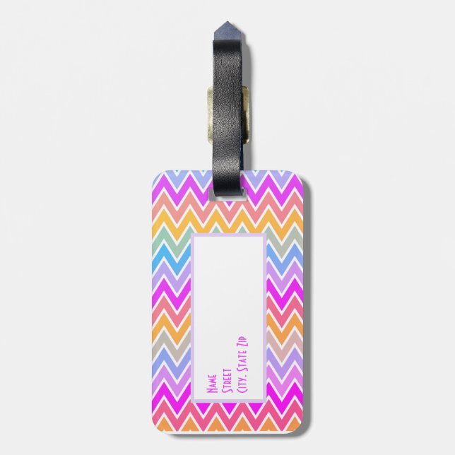 Étiquette À Bagage Monogramme Zigzag Chevron Coloré Arc-en-ciel (Dos Vertical)