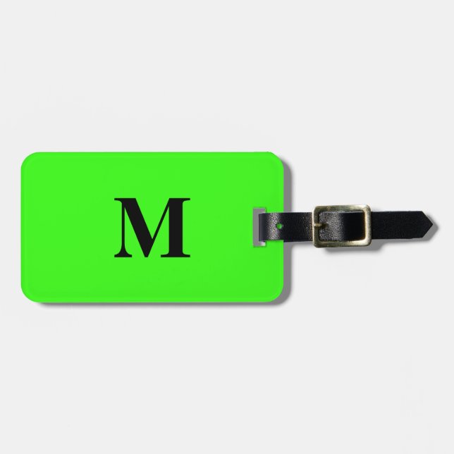 Étiquette À Bagage Monogrammes fluorescents couleur vert néon Nom (Devant horizontal)