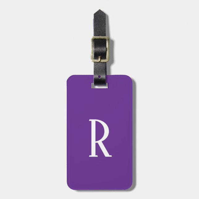 Étiquette À Bagage Monogrammes royales violettes Nom Cadeau cool Fave (Devant Vertical)
