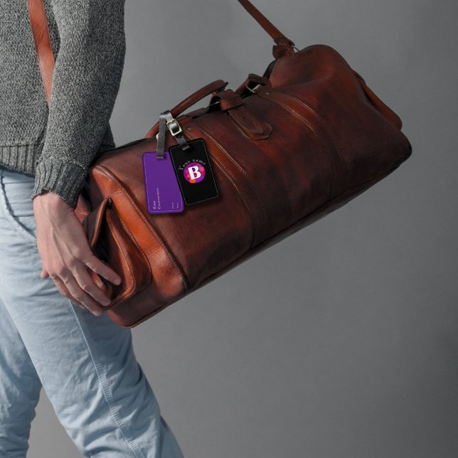 Étiquette À Bagage Monographie classique rouge violet élégant (Créateur téléchargé)