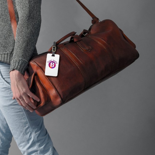 Étiquette À Bagage Monographie classique rouge violet élégant (Créateur téléchargé)