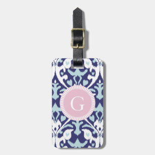 Étiquette À Bagage Monographie de motif tribal de girly ikat bleu mod