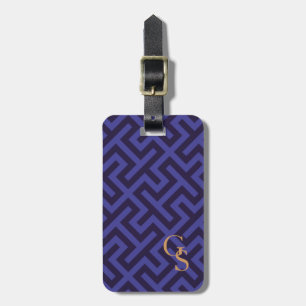 Étiquette À Bagage Monographie de motifs géométriques bleu-violet mod