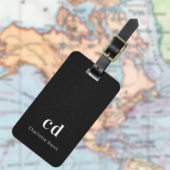 Étiquette À Bagage Monographie en cuir noir (Créateur téléchargé)