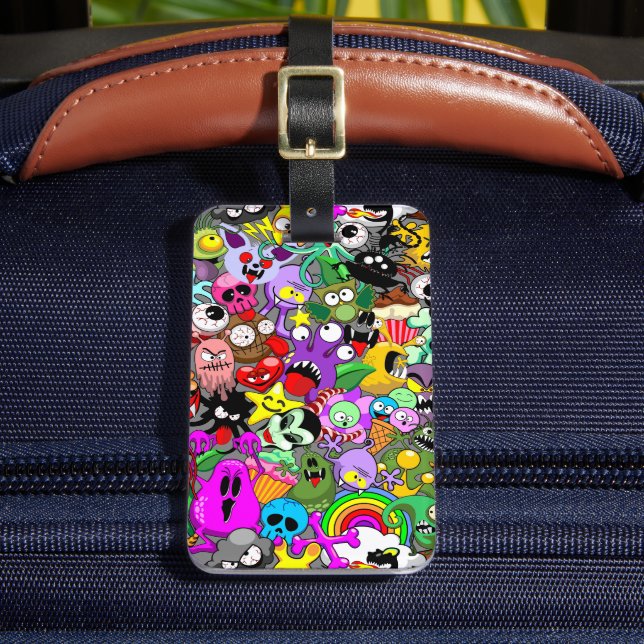 Étiquette À Bagage Monstres caractères mignons Motif d'Halloween (Insitu Rectoal 2)