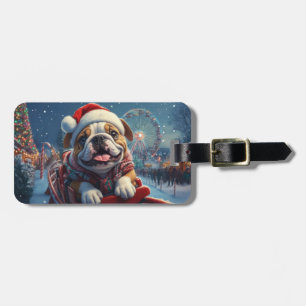 Étiquette À Bagage Montagnes Russes Bulldog Noël