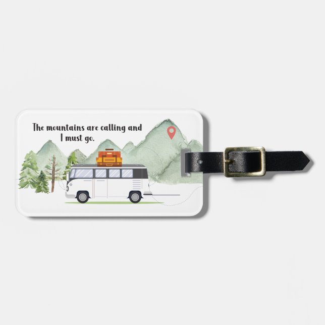 Étiquette À Bagage Montagnes Vacances Vert Rustique Aquarelle (Devant horizontal)