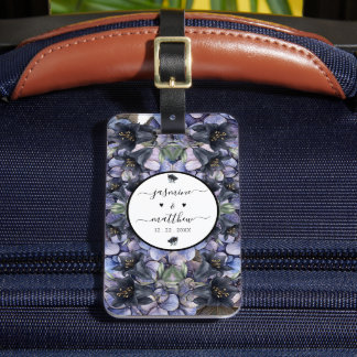 Étiquette À Bagage Moody Black Floral Classic Couple Names Wedding