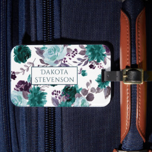 Étiquette À Bagage Moody Boho   Turquoise Turquoise Dark Floral Patte