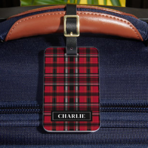 Étiquette À Bagage Motif à carreaux tartan rouge et noir avec texte