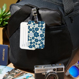 Étiquette À Bagage Motif à fleurs - Bleu foncé, Bleu clair et Crème