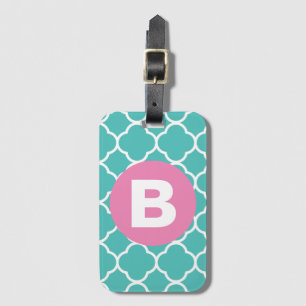 Étiquette À Bagage Motif à quatre feuilles de couleur sarcelle avec m