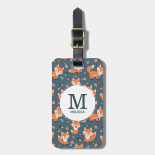 Étiquette À Bagage Motif animal de renard orange mignon Monogramme