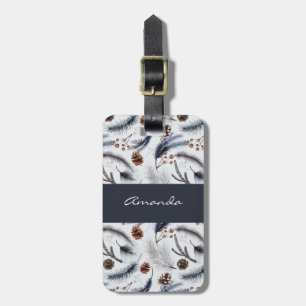 Étiquette À Bagage Motif aquarelle Cônes de pin et aiguilles de pin