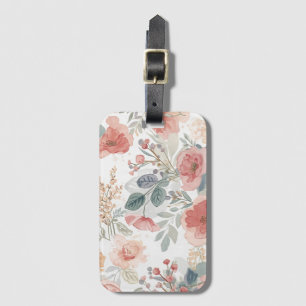 Étiquette À Bagage Motif aquarelle floral jardin corail rose