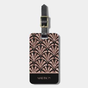 Étiquette À Bagage Motif Art Déco en paillettes de rose gold