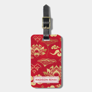 Étiquette À Bagage Motif asiatique de lotus floral chinois personnali