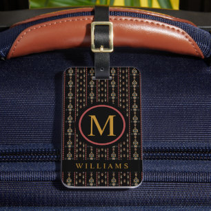 Étiquette À Bagage Motif Aztec rouge noir personnalisé