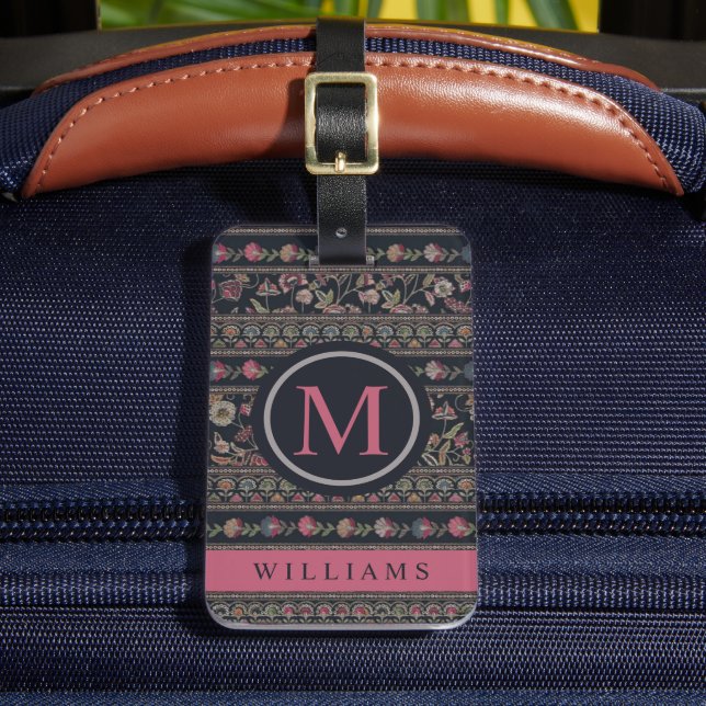 Étiquette À Bagage Motif aztèque noir gris foncé personnalisé (Insitu Rectoal 2)