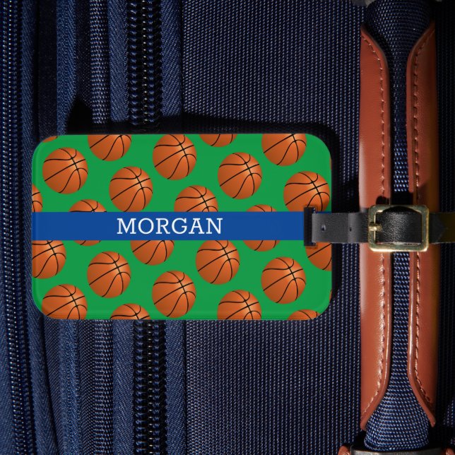 Étiquette À Bagage Motif basket-ball, nom blanc, bleu et vert (Insitu Rectoal 4)