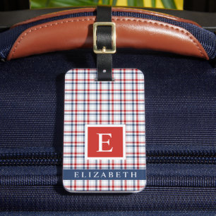 Étiquette À Bagage Motif blanc bleu À damiers rouge customisé