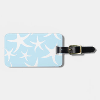 Étiquette À Bagage Motif blanc d'étoiles de mer sur bleu-clair.
