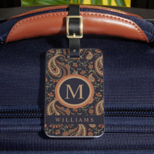 Étiquette À Bagage Motif bleu bleu bleu marine Tan Paisley